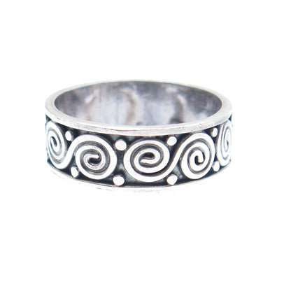 925 Sterling Silver Vintage Spiral Oxidized Band Ring Size 8
