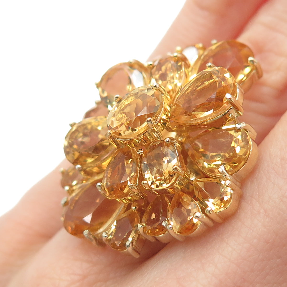 CHAPAL ZENRAY Sterling Silver Gold Plated Real Citrine Cluster Ring Size 5.75