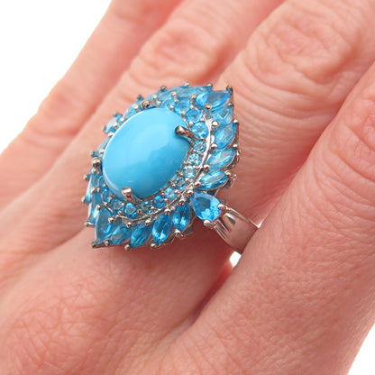 D'Joy 925 Sterling Silver Real Sleeping Beauty Turquoise & Apatite Ring Size 8