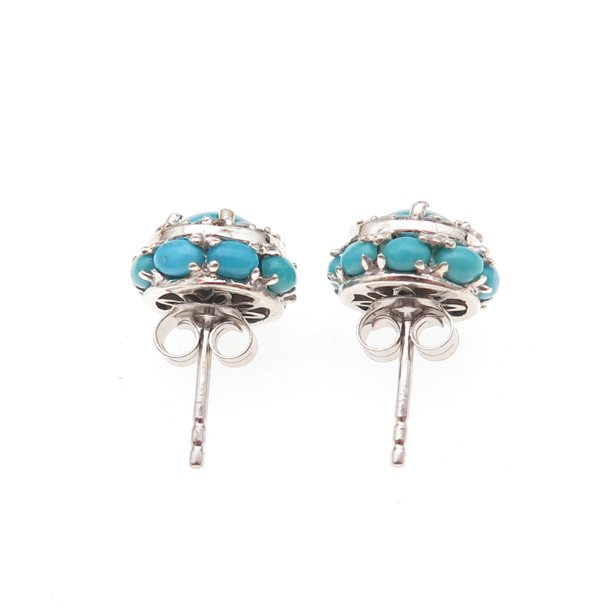 Chuck Clemency 925 Sterling Silver Real Turquoise & White Topaz Stud Earrings