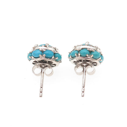 Chuck Clemency 925 Sterling Silver Real Turquoise & White Topaz Stud Earrings