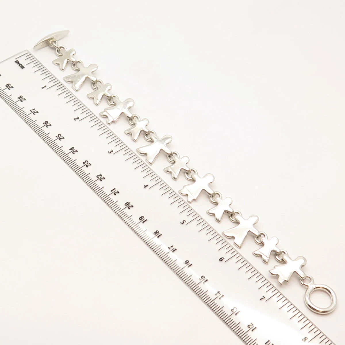 925 Sterling Silver Vintage Human Link Bracelet 7.5"