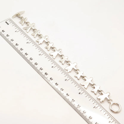 925 Sterling Silver Vintage Human Link Bracelet 7.5"