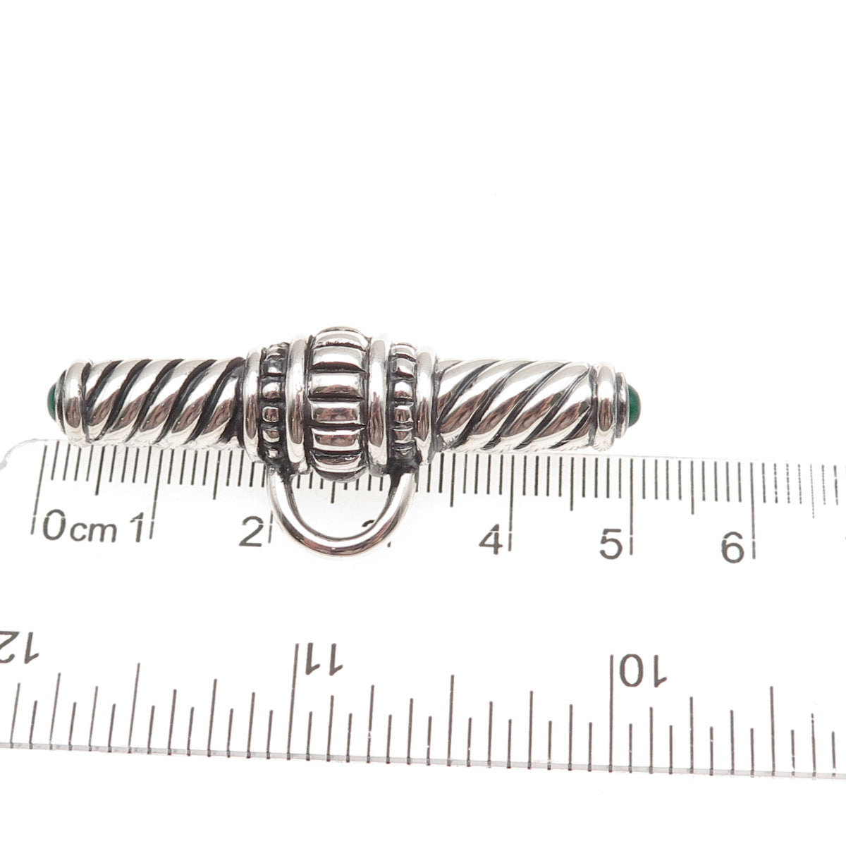 925 Sterling Silver Vintage Green Onyx Bar Charm Holder Pin Brooch