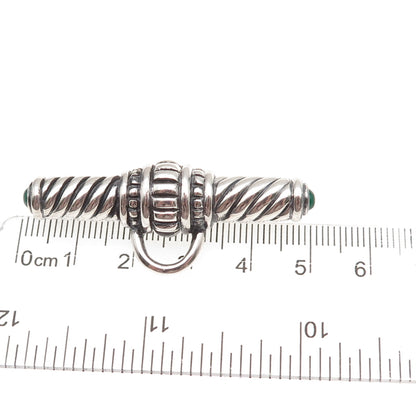 925 Sterling Silver Vintage Green Onyx Bar Charm Holder Pin Brooch