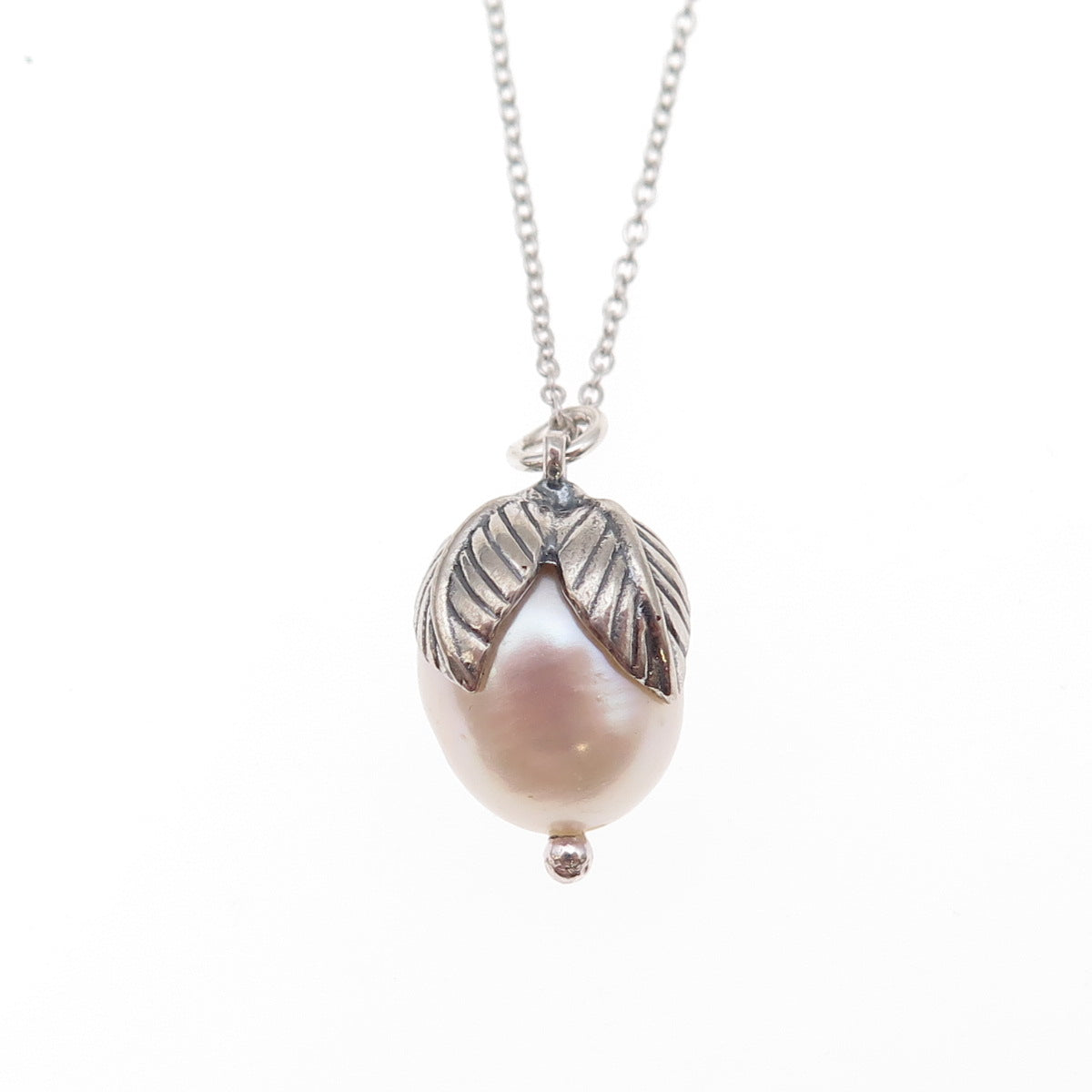 Or Paz PZ 925 Sterling Silver Vintage Israel Real Pearl Cable Chain Necklace 18"