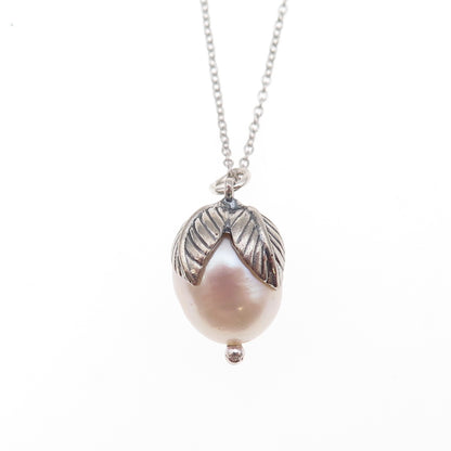 Or Paz PZ 925 Sterling Silver Vintage Israel Real Pearl Cable Chain Necklace 18"