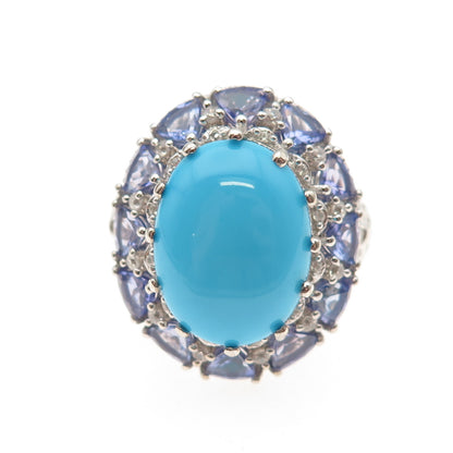 Chuck Clemency 925 Sterling Silver Real Turquoise Tanzanite Topaz Ring Size 8.25