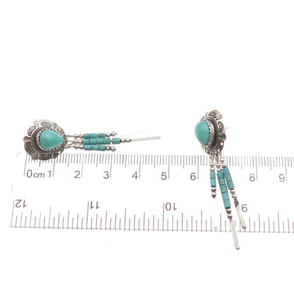 Quoc Turquoise Old Pawn 925 Sterling Silver Vintage Southwestern Dangle Earrings