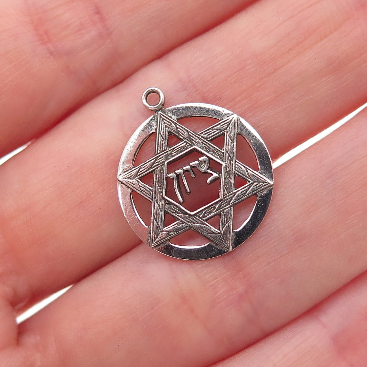 925 Sterling Silver Vintage Star of David Chai Judaica Oxidized Charm Pendant