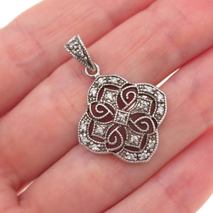 925 Sterling Silver Vintage Round-Cut C Z Cross Oxidized Charm Pendant