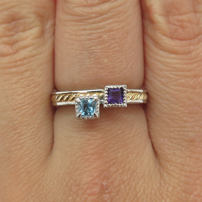 MICHAEL VALITUTTI 925 Sterling 2-Tone Amethyst Blue Topaz Gem Ring Size 7.25