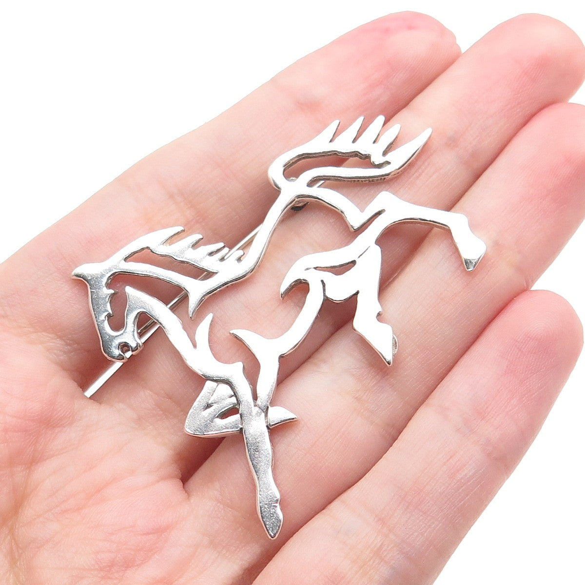 GLENN & IRENE SANDOVAL NAVAJO Old Pawn 925 Sterling Silver Vintage Horse Brooch