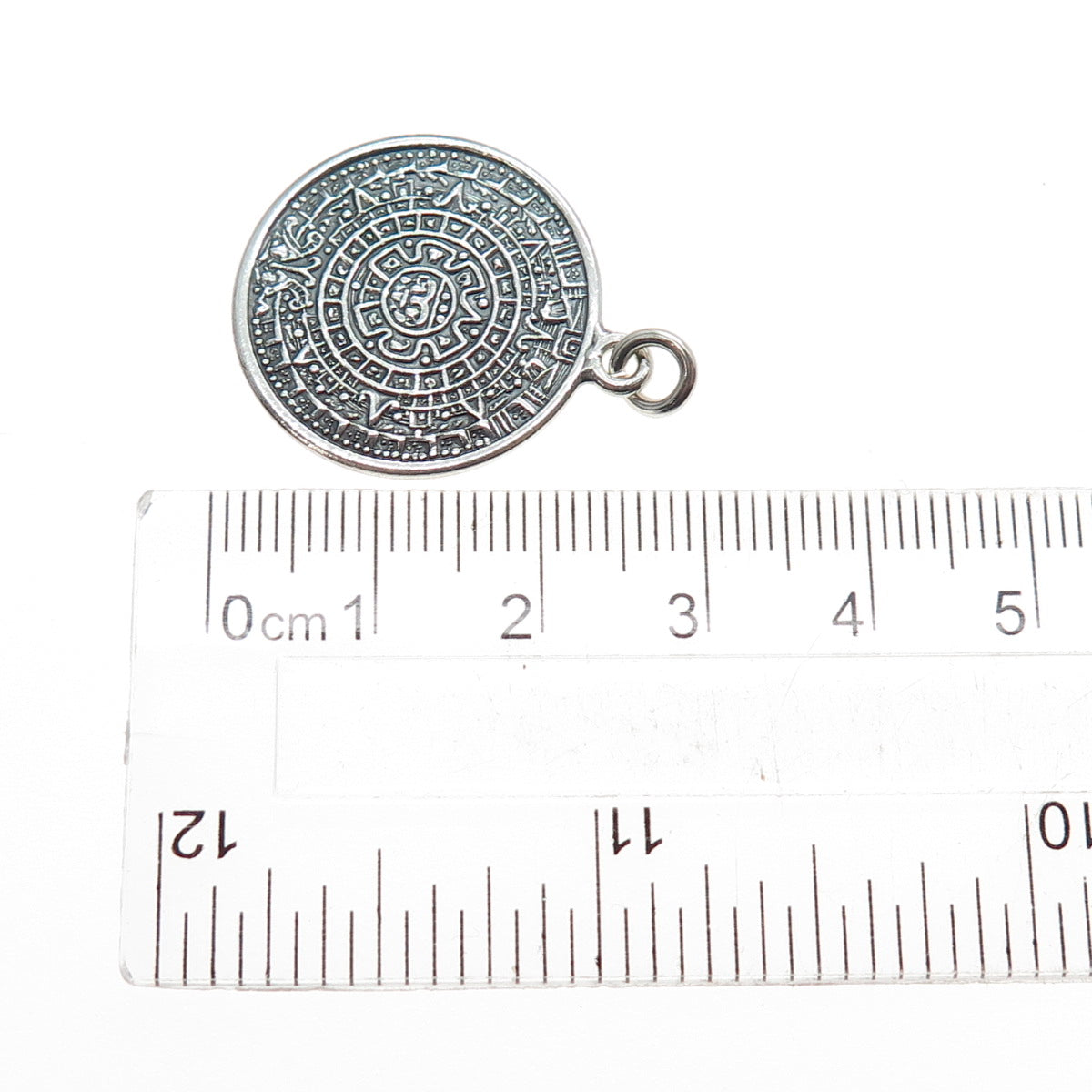 925 Sterling Silver Vintage Mayan Calendar Oxidized Charm Pendant