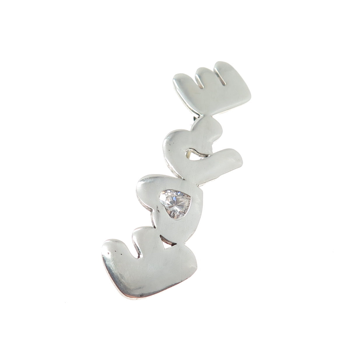 925 Sterling Silver Vintage Heart-Cut C Z Fore Pin Brooch