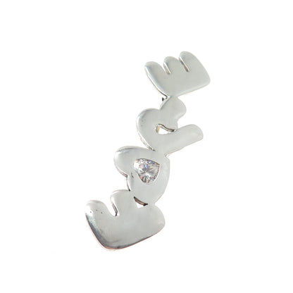 925 Sterling Silver Vintage Heart-Cut C Z Fore Pin Brooch