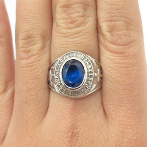 925 Sterling Silver Vintage 1971 Glass Our Lady of Miracles School Ring Size 8.5