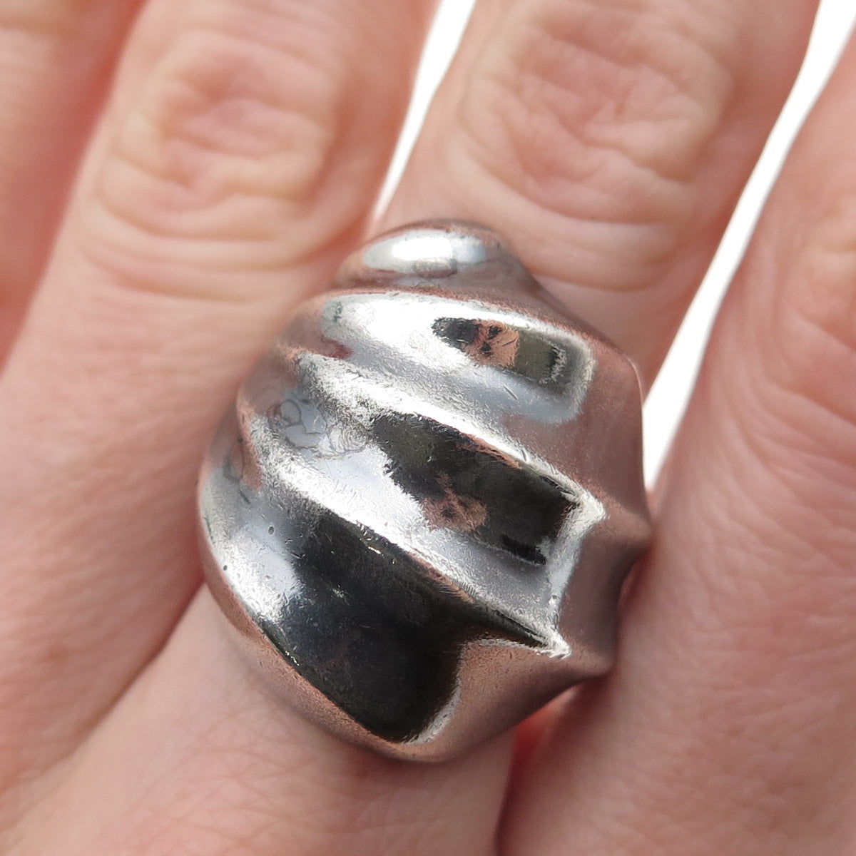 925 Sterling Silver Vintage Mexico Modernist Dome Oxidized Ring Size 6.75