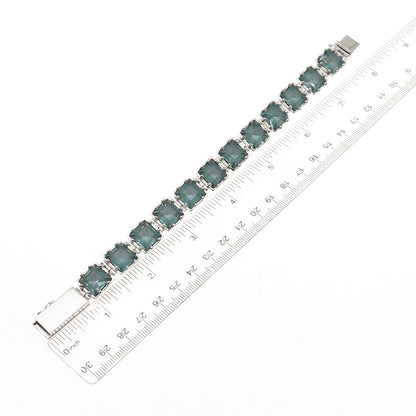 925 Sterling Silver Vintage Asscher-Cut Blue Rhinestone Bracelet 7.25"