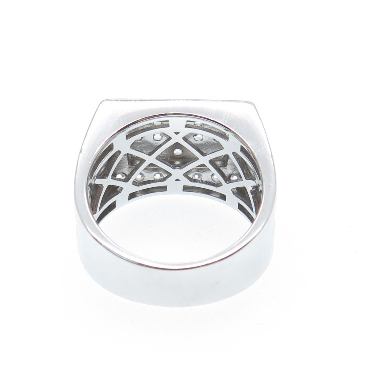 925 Sterling Silver Round-Cut Shaped C Z Signet Ring Size 11.5