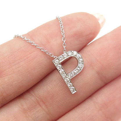 925 Sterling Silver C Z Letter "P" Initial Rolo Chain Necklace 18-20"