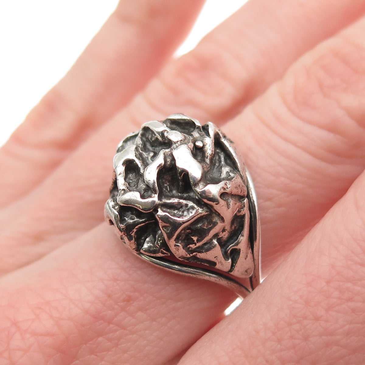 Beau 925 Sterling Silver Vintage Modernist Oxidized Dome Adjustable Ring Size 7