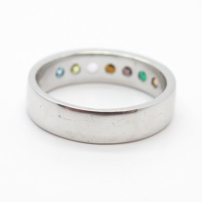 925 Sterling Silver Multi-Color C Z Band Ring Size 7.75