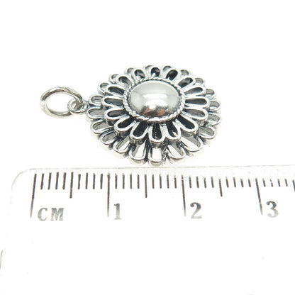 SX Sally C 925 Sterling Silver Vintage Floral Oxidized Pendant