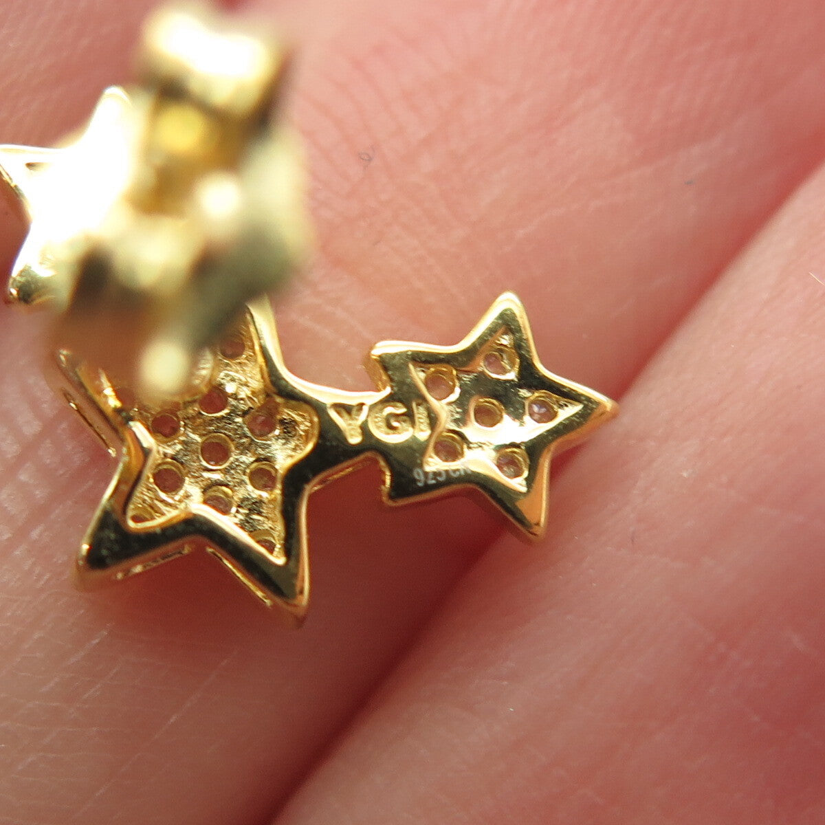 925 Sterling Silver Gold Plated Round-Cut C Z Star Earrings