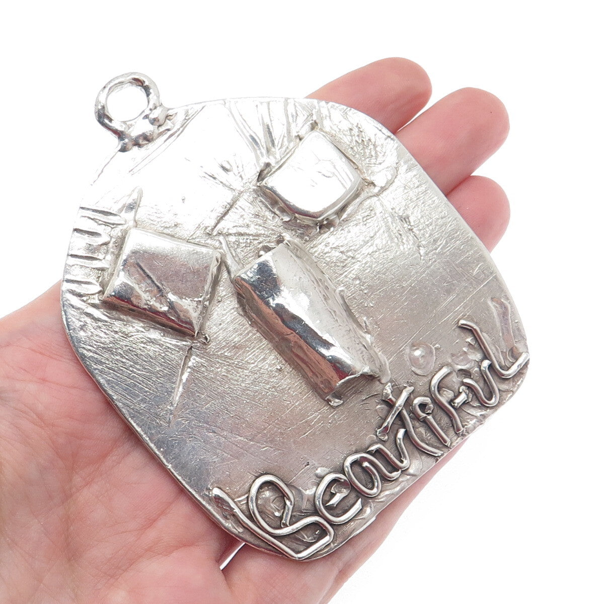 SANDRA DEE OWENS Sterling Silver Vintage Beautiful Abstract Face Large Pendant