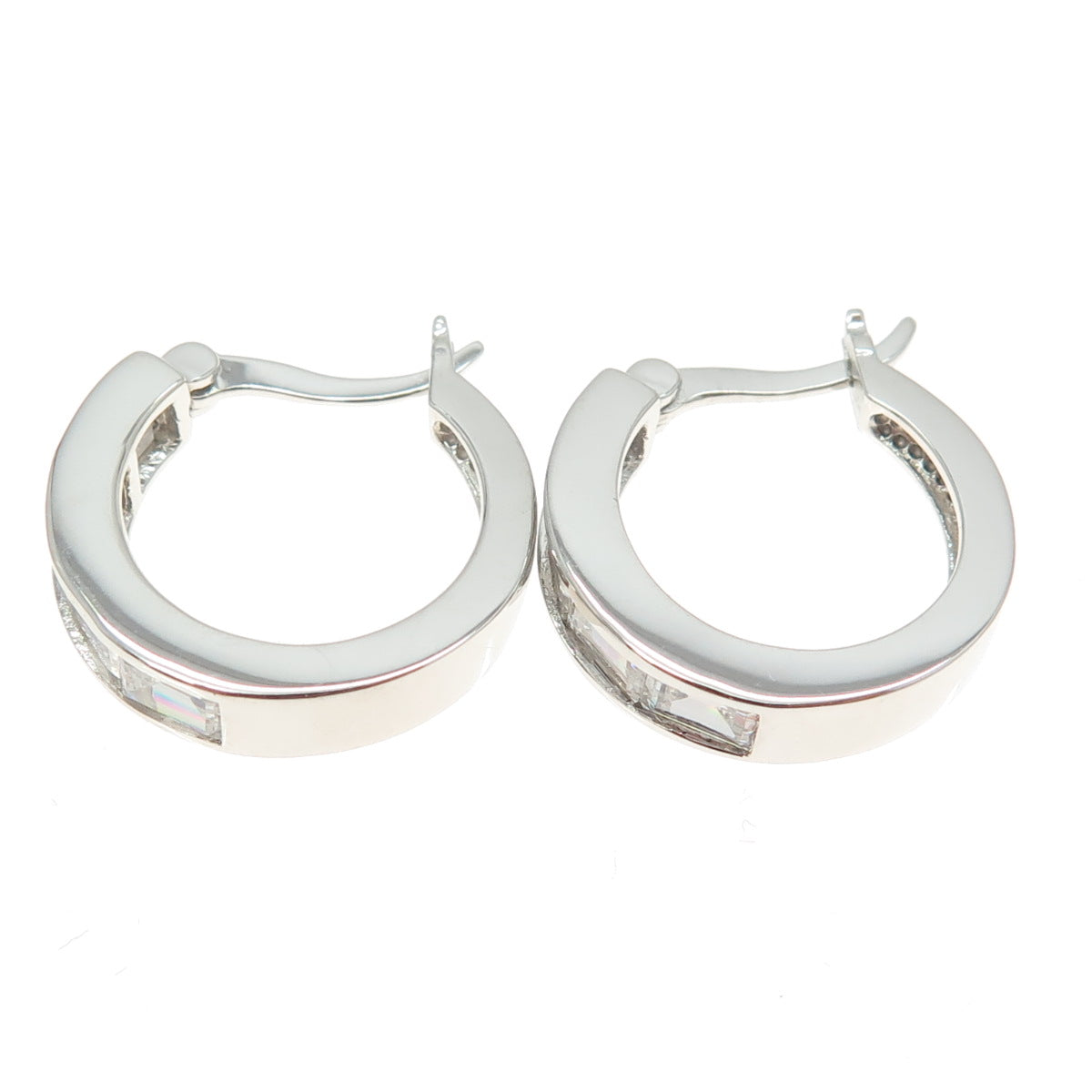 925 Sterling Silver Emerald-Cut C Z Hoop Earrings