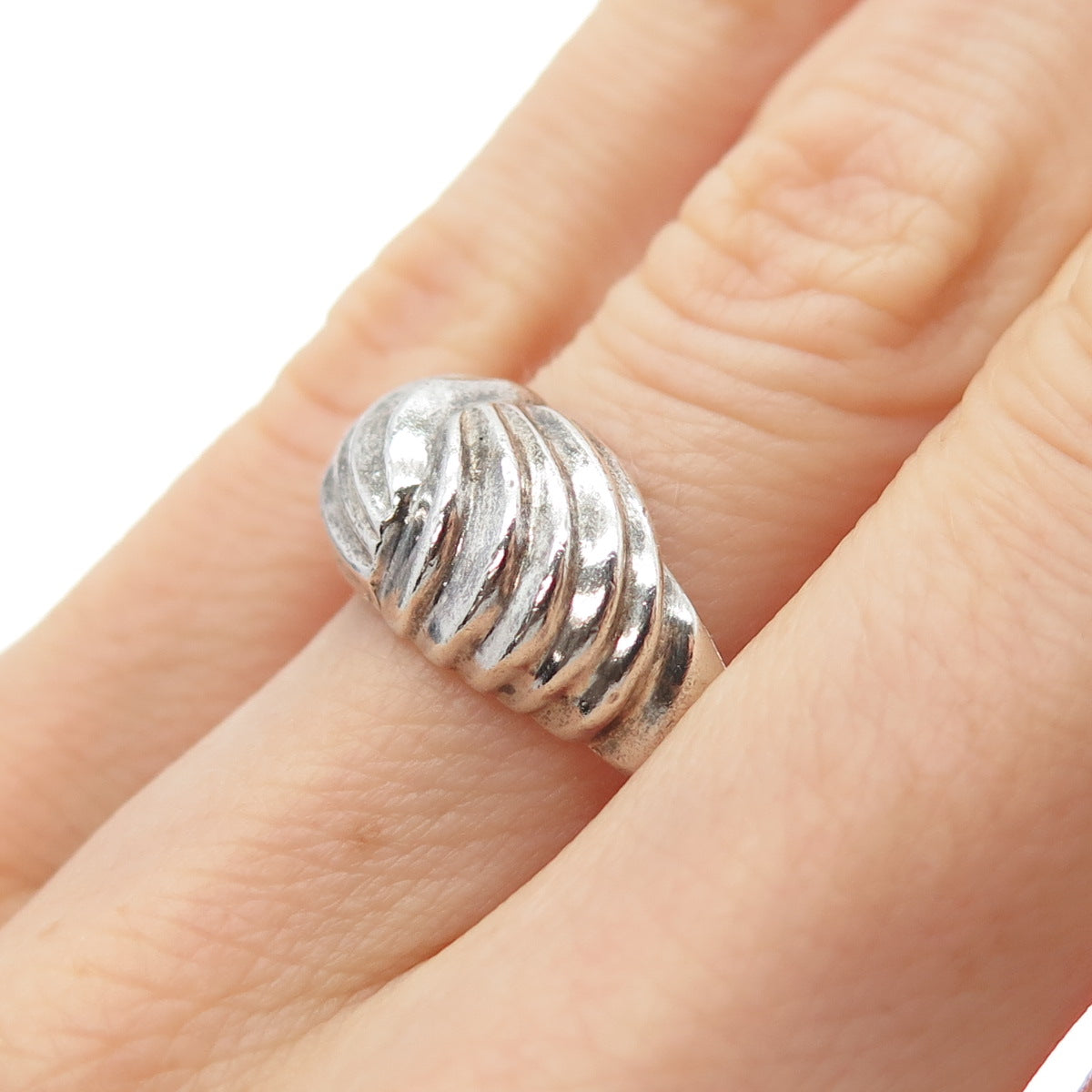925 Sterling Silver Vintage Modernist Yin Yang Oxidized Ring Size 6.25