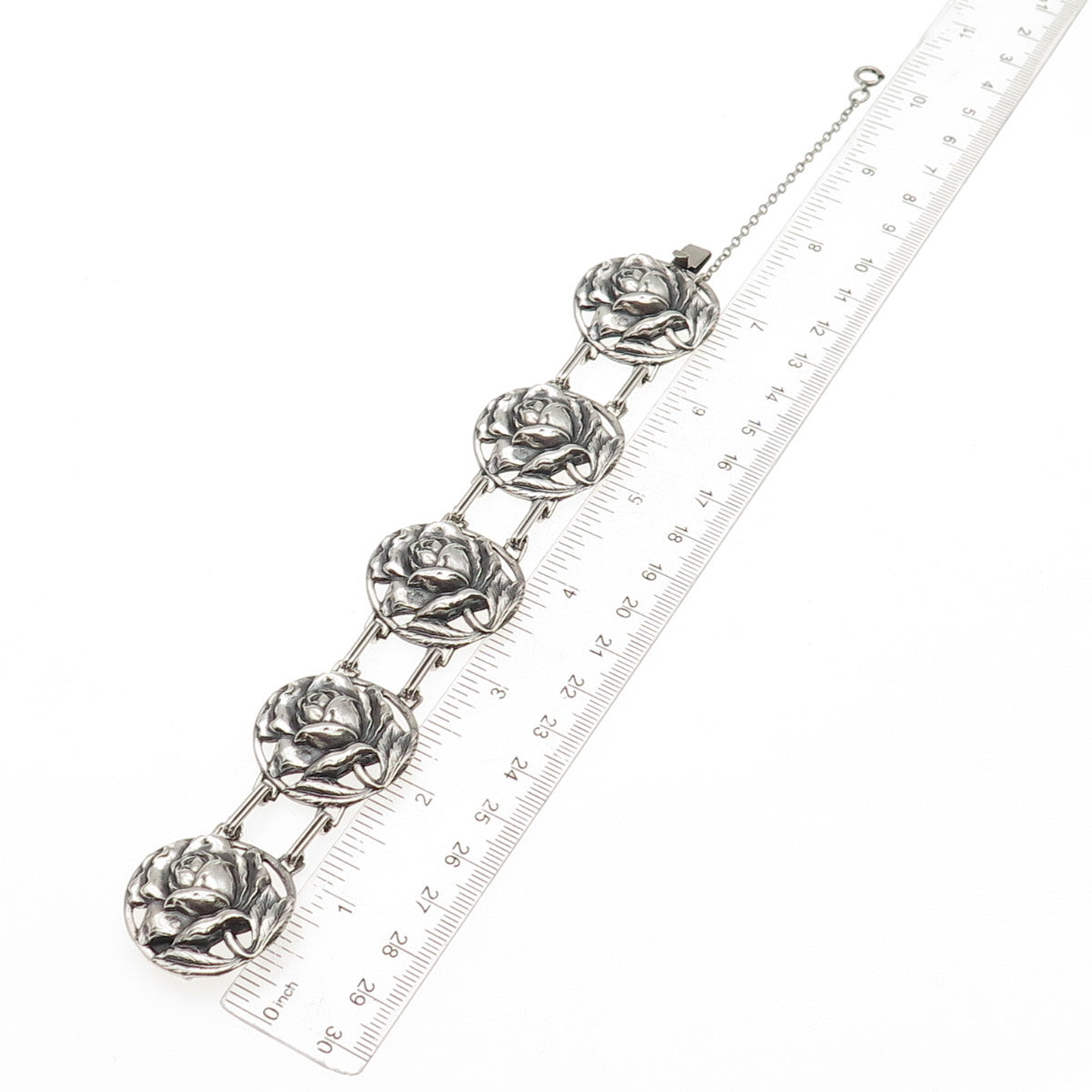 Norseland by CORO 925 Sterling Silver Antique Art Deco Rose Flower Bracelet 7.5"