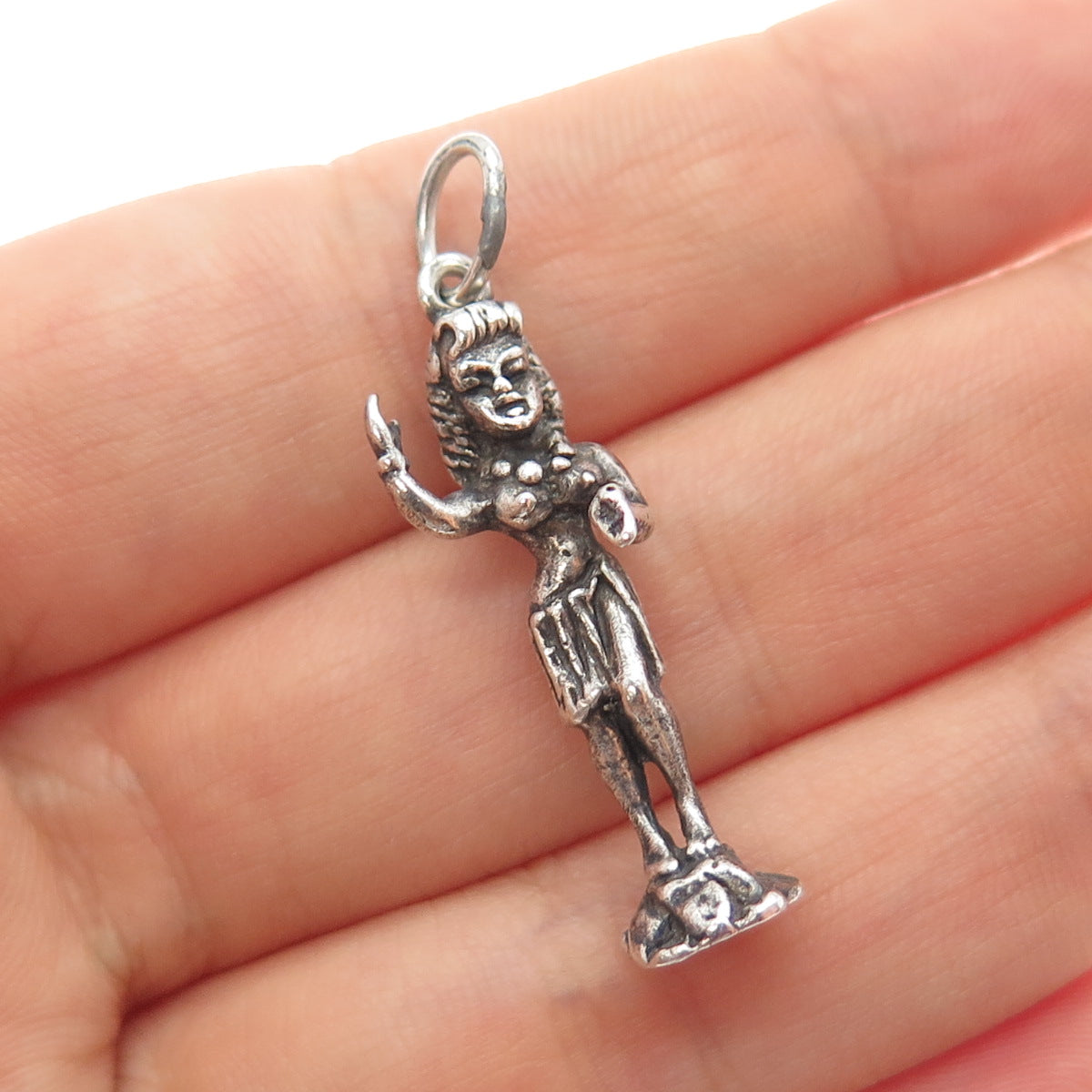 925 Sterling Silver Vintage Hula Dance Oxidized Charm Pendant