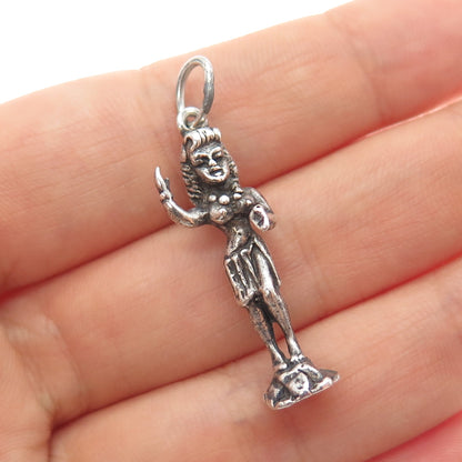 925 Sterling Silver Vintage Hula Dance Oxidized Charm Pendant