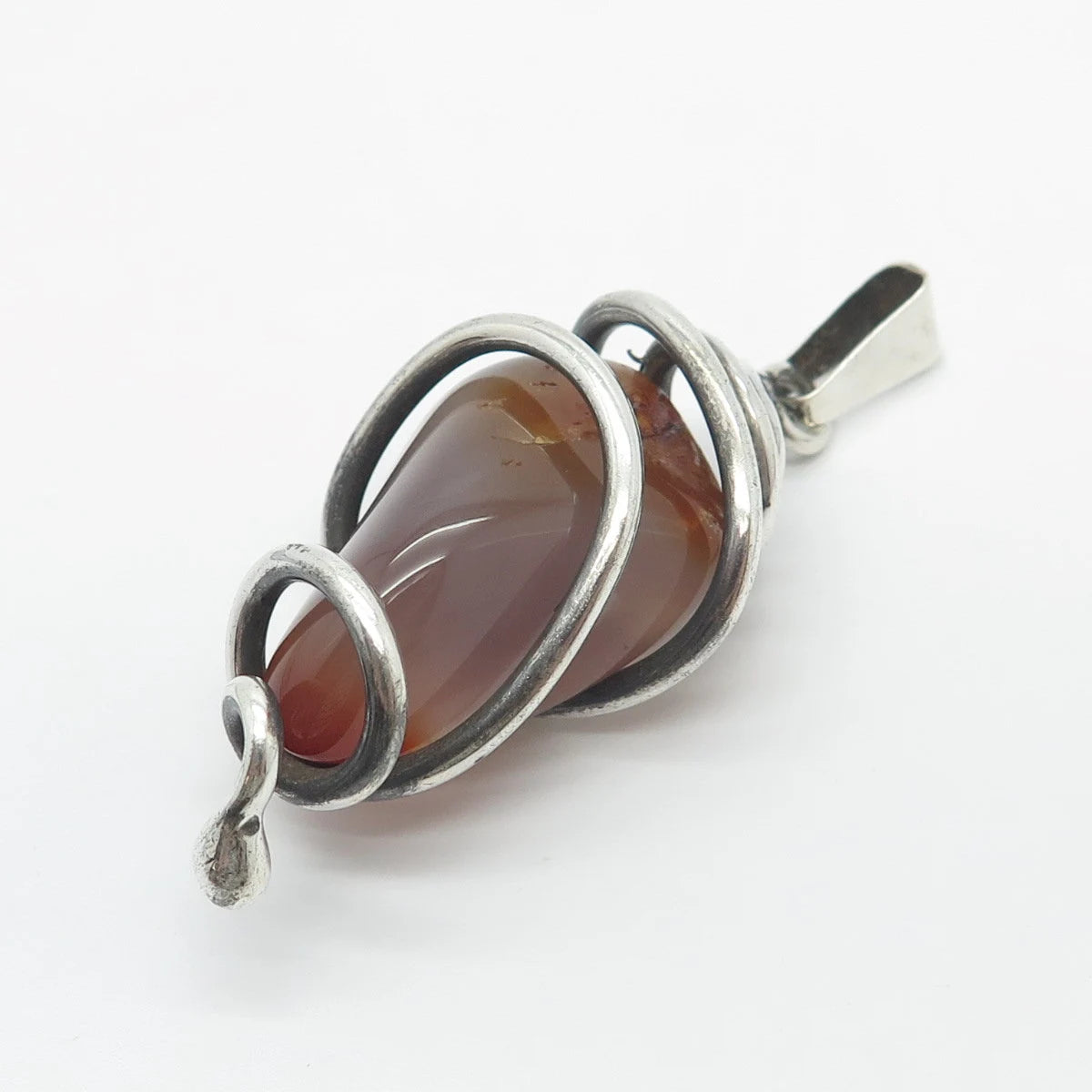 925 Sterling Silver Vintage Real Agate Gem Amulet Pendant