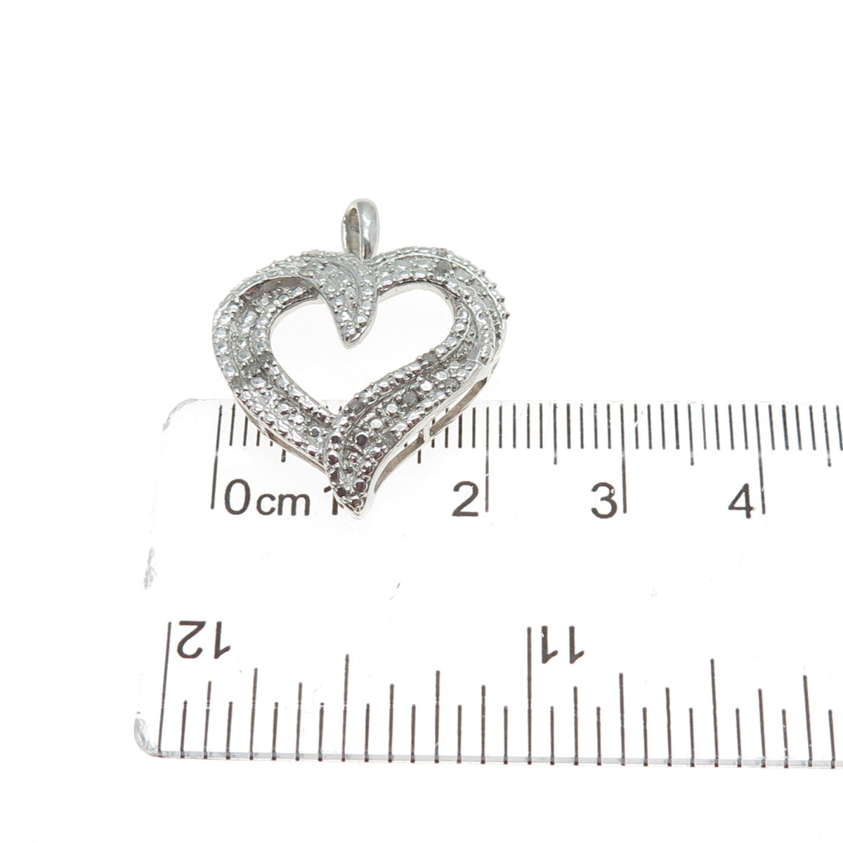 925 Sterling Silver Real Round-Cut Diamond Heart Charm Pendant