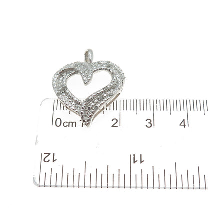 925 Sterling Silver Real Round-Cut Diamond Heart Charm Pendant