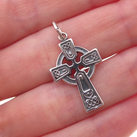 925 Sterling Silver Vintage Celtic Cross Oxidized Charm Pendant