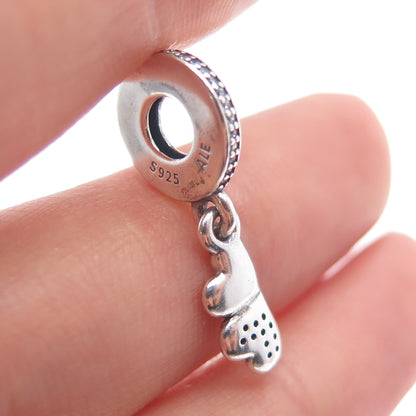 PANDORA 925 Sterling Silver C Z Best Friends Forever Dangle Heart Slide Charm