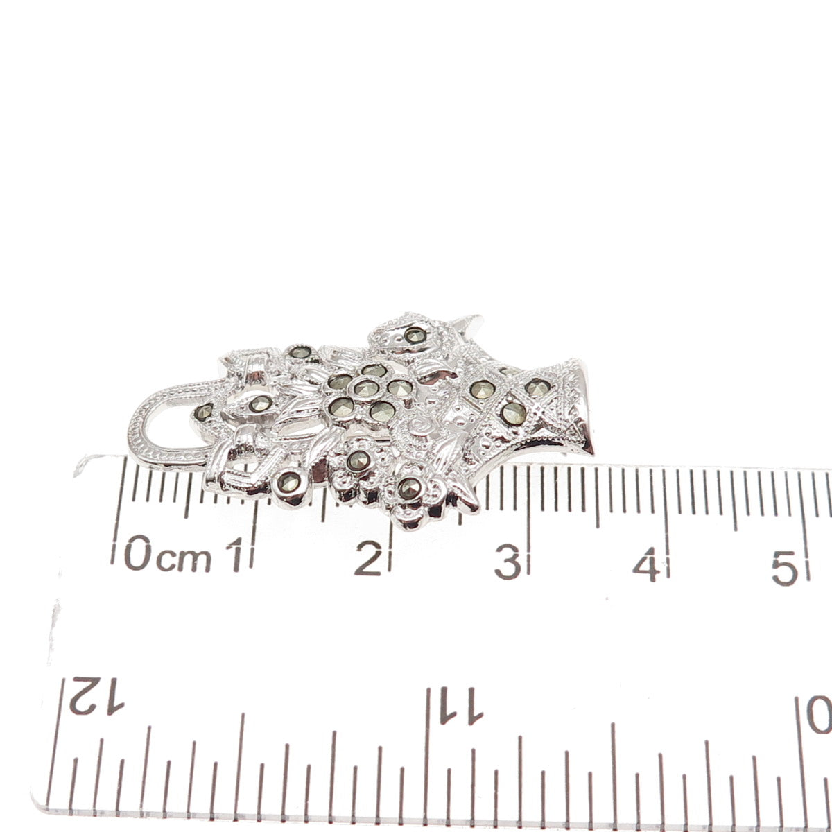 Uncas 925 Sterling Silver Antique Art Deco Real Marcasite Flower Pin Brooch