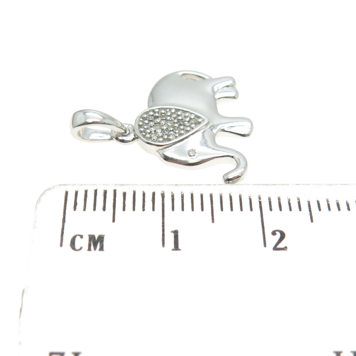 925 Sterling Silver Real Round-Cut Diamond Elephant Minimalist Pendant