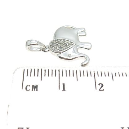 925 Sterling Silver Real Round-Cut Diamond Elephant Minimalist Pendant