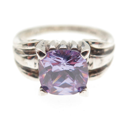 925 Sterling Silver Vintage Cushion-Cut Lavender C Z Ring Size 8.25