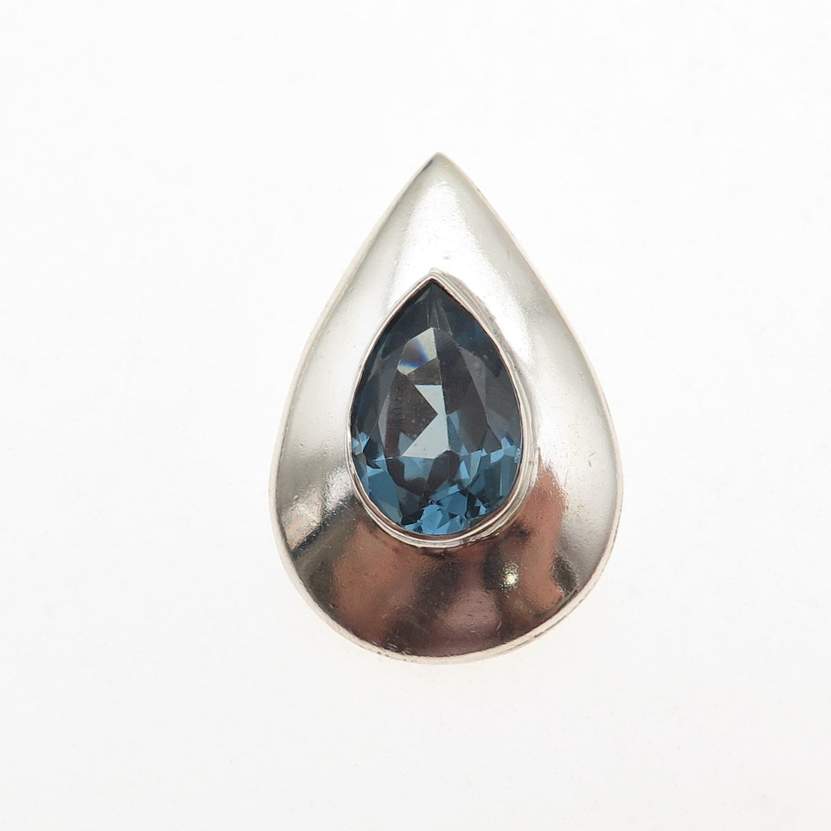 Jaf Elias Sterling Silver Vintage Real Blue Topaz Teardrop Slide Charm Pendant