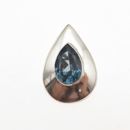 Jaf Elias Sterling Silver Vintage Real Blue Topaz Teardrop Slide Charm Pendant