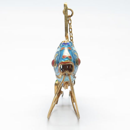 925 Sterling Silver Gold Plated Antique Enamel Articulated Chinese Koi Fish Fob