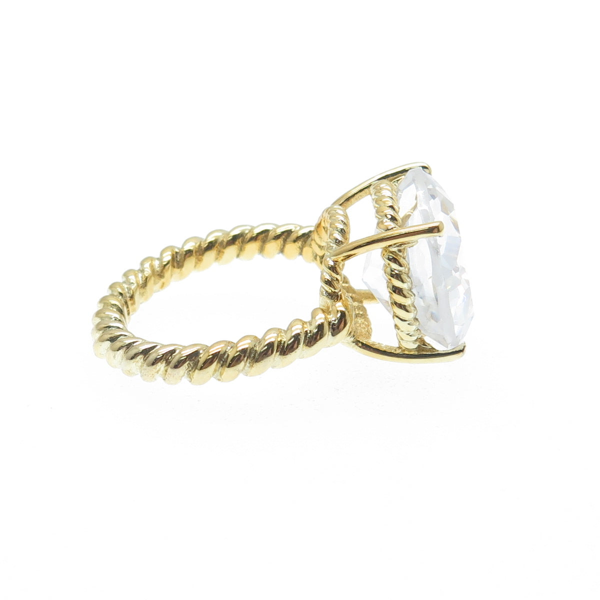 DSMK 925 Sterling Gold Plated Round-Cut C Z Twisted Engagement Ring Size 6