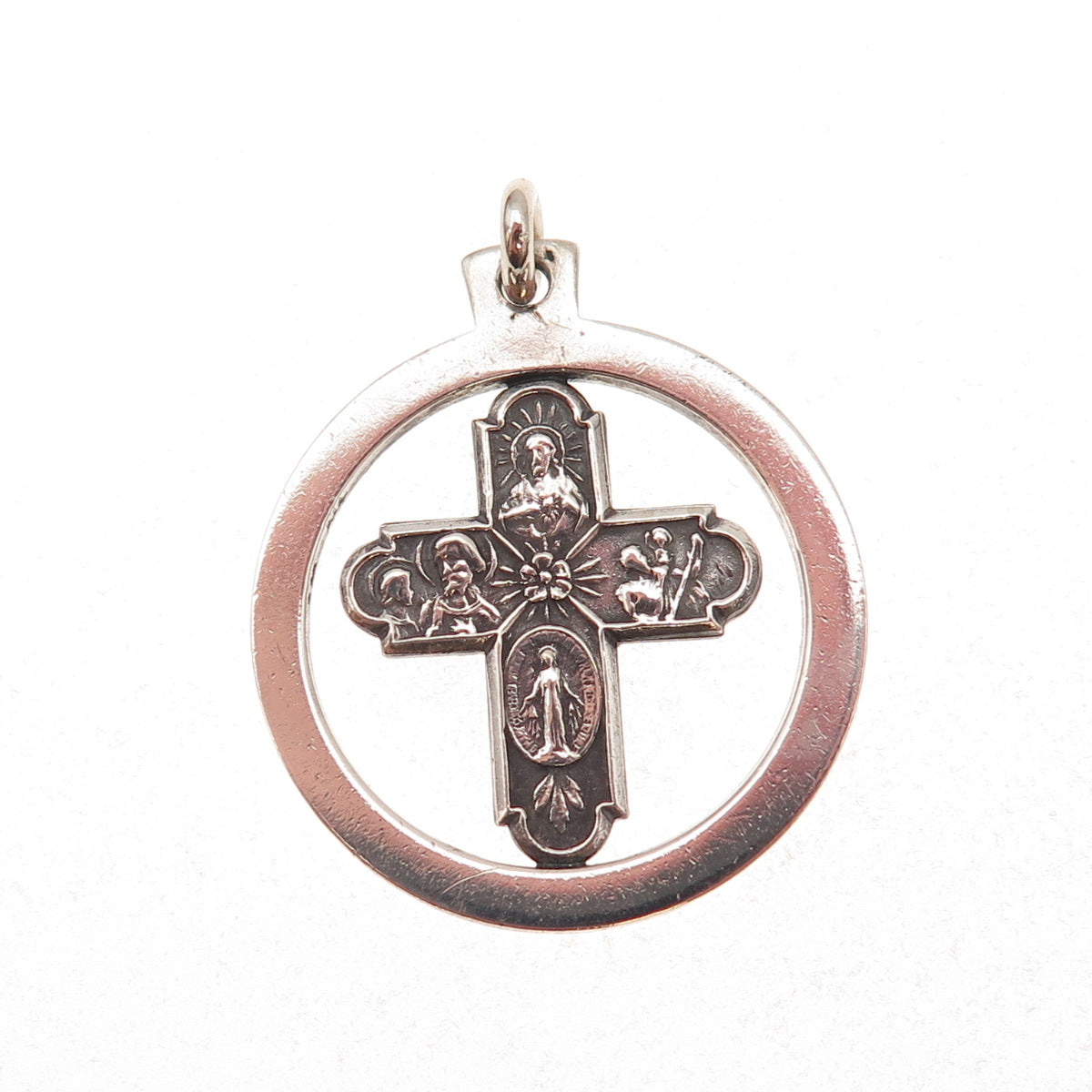 925 Sterling Silver Antique Art Deco 4-Way Cross Religious Charm Pendant