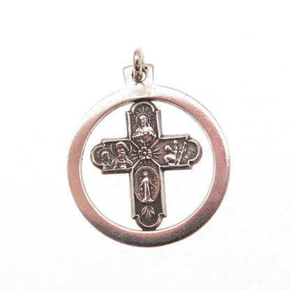 925 Sterling Silver Antique Art Deco 4-Way Cross Religious Charm Pendant
